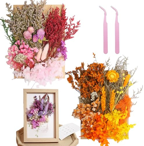Real Dried Flowers for Resin 2 Pack, Natural Pressed Flowers | Natural mixed dried flower pack with tweezers for DIY resin crafts, jewelry & candles(Multicolor Orange).