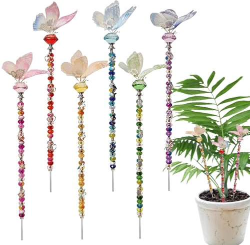 Bastoncini da giardino di perle, bastone per piante fatate | Decorazione a farfalla artigianali per matrimoni cortile all'aperto