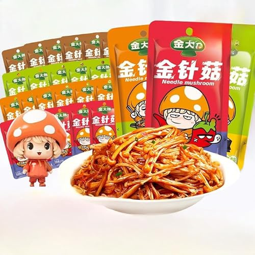 Spicy red oil flammulina velutipes, instant crispy pickled enoki mushroom 15g/pack, spicy flavor pickled vegetables, barbecue flavored mushroom, delicious kimchi, side dish, Chinese latiao (30 packs)