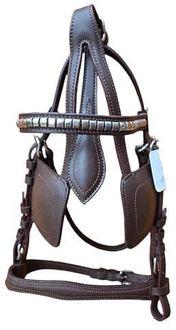 Premium Brown Leather Horse Driving Harness Bridle with Silver Fittings And Oiled Havana Leather (Extra-Full)