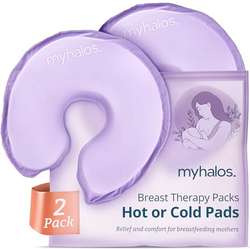 MyHalos® Breast Therapy Pads for Breastfeeding - 2 Reusable Hot & Cold Compress Pads, Breastfeeding Essentials for Engorgement, Nipple Pain Relief, Mastitis - Nursing Supplies for Postpartum (2 Pack)