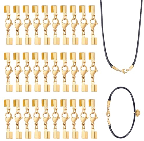 PH PandaHall 30pz Terminali per Cordino Placcati in Oro 18K con Chiusura a Moschettone 32mm Connettori per Bracciali in Acciaio Inossidabile per La Creazione di Gioielli Collana