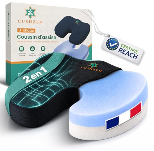 Cushzen- Coussin Coccyx Ergonomique- Coussin Chaise pour Soulager La Douleur Au Coccyx- Idéal pour Siège, Bureau, Conducteur Voiture. Coussin D'assise Anti Escarres Fessier et Orthopédique.