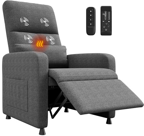 GarveeHome Recliner Chair Reclining Sofa with Massage & Heat(Grey) | Adjustable Electric Recliner Ergonomic Liner Single Sofa, Tall Back, Padded Seat, Home Theater Seating for Living Room