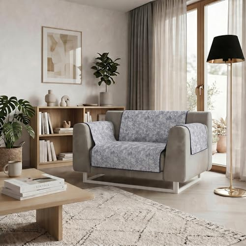 Funda de sofá Antideslizante Glamour Made in Italy – Funda de sofá 2 plazas con reposabrazos, Asiento 125 cm, Protector de sofá con Base de Goma Antideslizante, cubresofá Artesanal – BLU Scuro