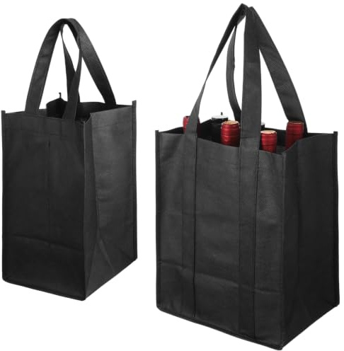 Classicseali 2 stycken flaskpåsar 6 st och 4 st, dryckespåse 6 flaskor av non-woven tyg med skiljeväggar väska för flaskor upp till 1,5 l, bottlebag svart