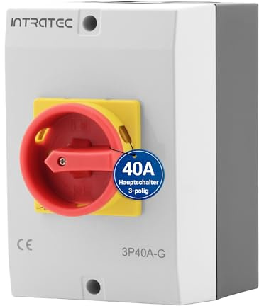 Intratec Interrupteur principal 40A 3 pôles – Sectionneur IP65 avec boîtier plastique – Interrupteur en saillie pour usage industriel – Commutateur rotatif robuste 230/400V