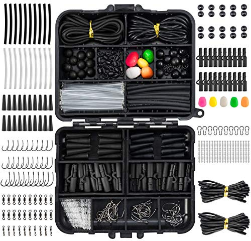 Dr.Fish 278pcs Matériel Pêche à la Carpe avec Boîte Portable, Accessoires Prêts à l'emploi, Kit D'appâts pour Pêche Carpe, Kit D'accessoires Couleur: Noir