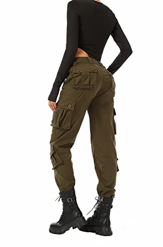 Women's Cotton Casual Military Army Cargo Combat Work Pants with 8 Pocket Brown US 6