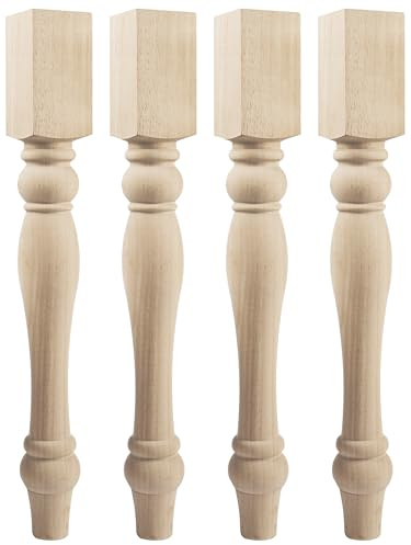 29x3.5x3.5 inch Wooden Chunky Farmhouse Table Legs, Set of 4 Solid Wood Massive Unfinished Turned Replacement Countertop Legs Kitchen Island Cabinet Columns for Bench Coffee Table Dining Table