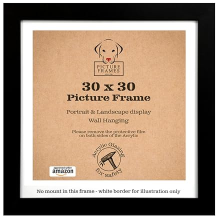 30x30cm Black Picture Frame – Square Photo Frame for Photos, Posters, Art Prints & Album Covers – 30x30 Square Modern Wall Display Frame with Clear Perspex Front – Ready to Hang
