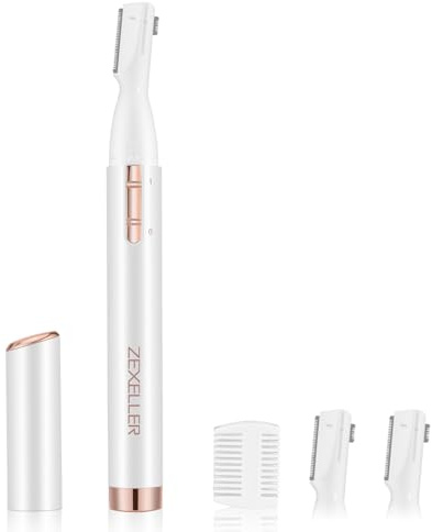 ZEXELLER Upgraded Eyebrow Trimmer, Precision Facial Hair Trimmer with Comb, Battery Operated Painless Electric Eyebrow Razor Facial Hair Remover Face Chin Neck, Upper-Lip, Peach-Fuzz