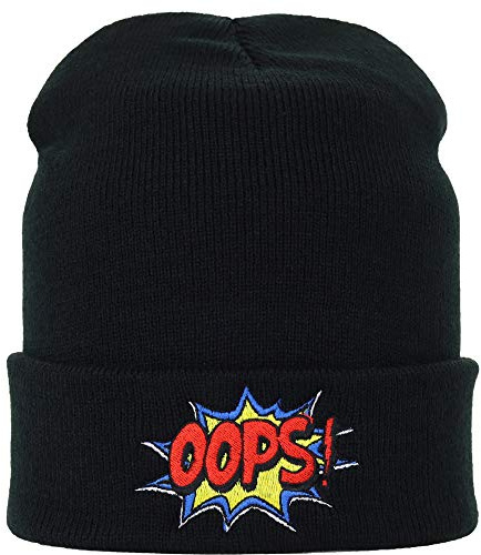 Berretto in Maglia Oops Streetwear, Berretto Invernale in Lana, Adolescente, Berretto da Lavoro Nero Lungo Beanie cap Taglia Unica Supereroi Design Fumetti