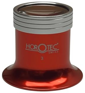 Horotec MSA 00.031-3 Eyeglass Watchmaker loupe in Aluminium anodised red with Screwed Ring x3.5