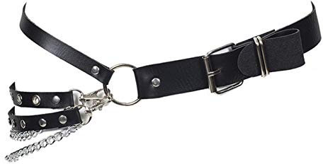 Yiida Damen Gothic Gürtel Mit Ketten, Nietengürtel, Punk Partygürtel, PU-Leder, Schwarz, Größe 115