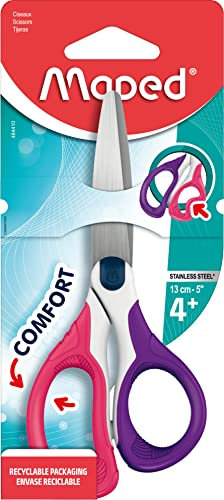 Maped - Schul- und Bastel-Schere SENSOFT 13 cm - asymmetrisch - abgerundete Klingen - zufällige Farbauswahl