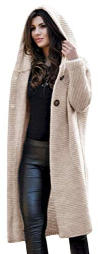 Tomwell Gilet Femme Cardigan Long Tricot Veste Ouvert Épais Manches Longues Pull Gilet Chaud Capuche Manteau Sweater Hiver Chandail Outwear A Beige38