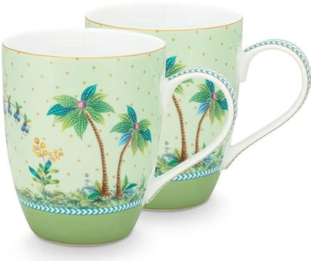 PIP STUDIO 51002301 Jolie Gold Dots Green Henkelbecher 350 ml Set2