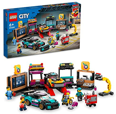 LEGO City Custom Car Garage, Toy Garage Building Set with 2 Customizable Cars, Pretend Play Mechanic Toy with 4 Mini Figures, Birthday Gift Idea for Boys, Girls, Kids Who Love Cars Age 6+, 60389