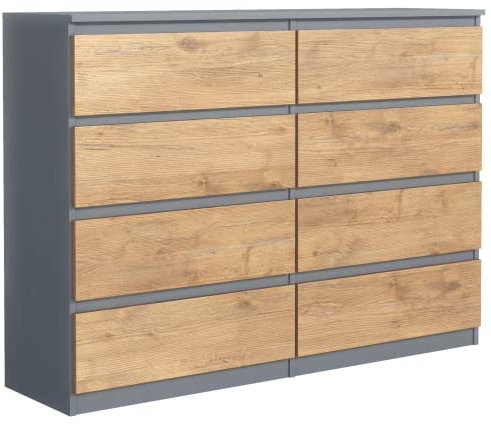 meble masztalerz Kommode 120 cm Breit - Modernes Sideboard - Schrank mit 8 Schubladen - Schubladenschrank - Kommodenschrank für Wohnzimmer, Flur, Schlafzimmer - Anthrazit & Lancelot 120x101,5x39 cm