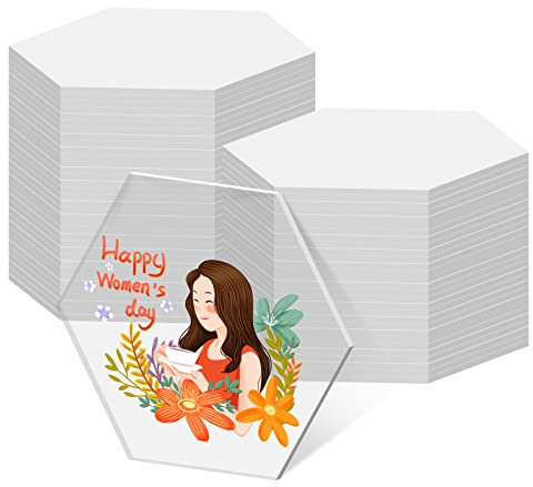 QUOTRE 50 Pièces Feuilles Acryliques Transparentes, Panneaux de Feuilles Plastique Hexagone pour Cadres Peinture Artisanat Présentoirs