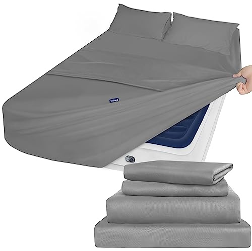Moonsea Extra Deep Pocket Full Sheet Set - Breathable & Extra Soft - Deep Pocket Full Size Sheet Sets - Easy Fit 16in to 24in Mattress - 4 Piece Set - Grey Bed Sheets Set