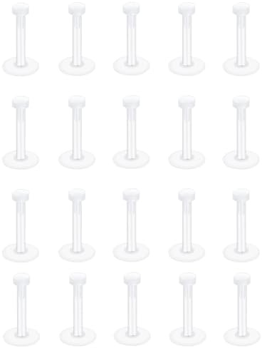 Besyvvin 20pcs Clear Lip Bars 8mm Plastic Labret Studs Retainers 16G Push Flat Top Medusa Helix Tragus Earring Stud Acrylic Piercing