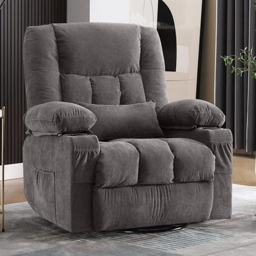 BOSMILLER Massage Swivel Rocker Recliner Chair with Vibration Massage and Heat Ergonomic Lounge Chair for Living Room with Rocking Function and Side Pocket, 2 Cup Holders, USB Charge Port