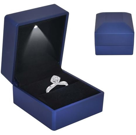 Colexy Scatola per anelli con luce a LED, Scatola Regalo Di Fascia Alta In Velluto, Scatola per Anelli di Matrimonio, con Luce LED, per Proposta, Matrimonio, Anniversario Degli Amanti (blu)