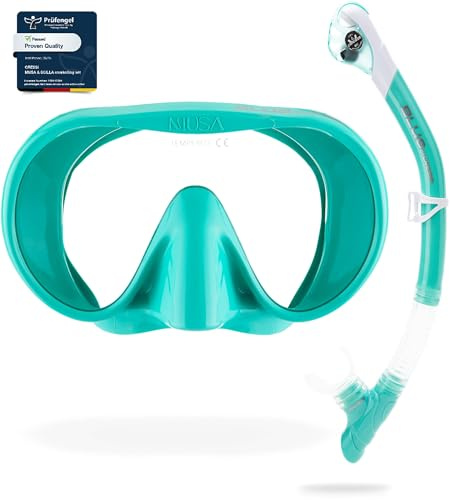 CRESSI Musa & Scilla Aqua Green - Set de Máscara sin Montura con Volumen Interior Reducido y Amplio Campo de Visión y Tubo Scilla para Buceo y Snorkel, Verde Agua, Talla Única, Adultes