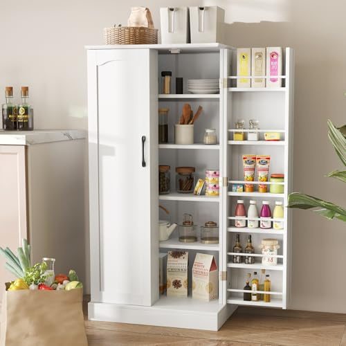 GIANTEX Mobile Cucina Dispensa con 2 Ante, Armadio Cucina Dispensa con 16 Ripiani Regolabili, Dispositivo Antiribaltamento, Mobile Cucina per Sala da Pranzo, Soggiorno, 60 x 40 x 120 cm, 2 Colori