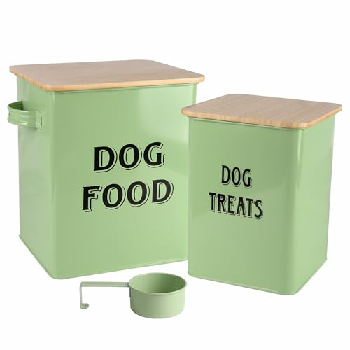 Morezi Boîte de Stockage de Nourriture pour Animaux de Compagnie, conteneur croquettes Chien, 7L+2Lnourriture Conteneur-Vert