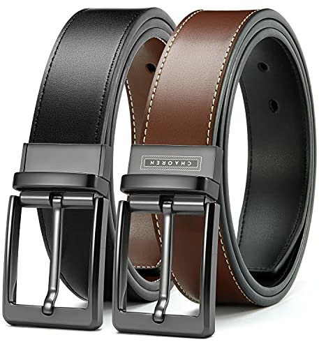 CHAOREN Ceinture Homme Cuir, 1 Ceinture Noir/Marron (Couleurs Dans Une Seule), Homme Réversible 35mm pour Casual Jeans et Costume