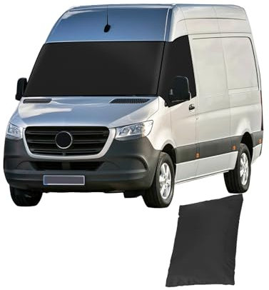 Front Windscreen Cover Fit for Mercedes Sprinter 2019-2024, 600D Blackout Waterproof Car Windshield Cover, Frost Protection Weatherproof Curtain Camping Vehicle Accessory