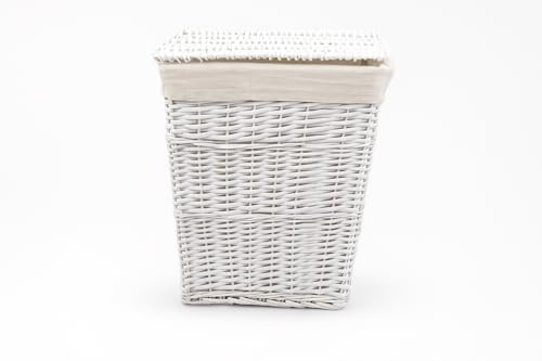 HERSIG - Cesto Ropa Sucia - Cesta Ropa Sucia Diseño Mimbre con Tapa - Cesto Colada con Bolsa Tela Extraíble - Diseño Resistente y Robusto - Recantular Blanco - 42x33x50cm