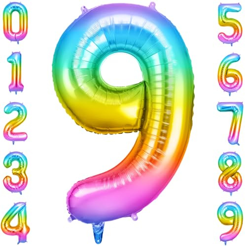 OFFCUP Palloncini Compleanno Colore 101 CM, Palloncino Numero 9, Foil Palloncini Numeri, Giganti Numeri, Decorazioni Festa Compleanno, Gonfiabili Pallone per Anniversario