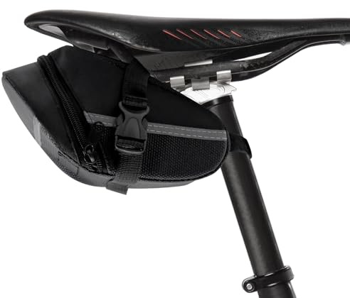 HVIHWI Bolsa Sillín Bicicleta, Bolsa Bicicleta Sillin Impermeable y Reflectante para MTB y Carretera, Bolsa de Herramientas Compacta, Alforjas para Ciclismo y Bikepacking, Negro