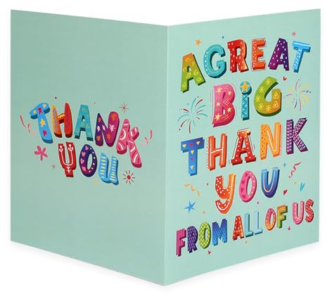 Jumbo Thank You Greeting Card Single, 15.7x10.6in/40x27cm Colorful Large Appreciation Card Gifts with Envelope for Boss Teacher Mentor Colleague
