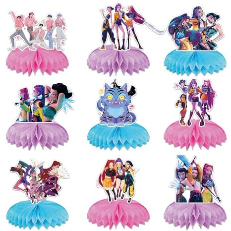 9 pz Decorazioni Tavolo Compleanno kpop, Kit Compleanno Stile demon hunter, Set Centrotavola a Nido d’Ape 3D Double Face, per Feste a Tema Nido d’Ape, Decorazioni per il Compleanno della Bambina