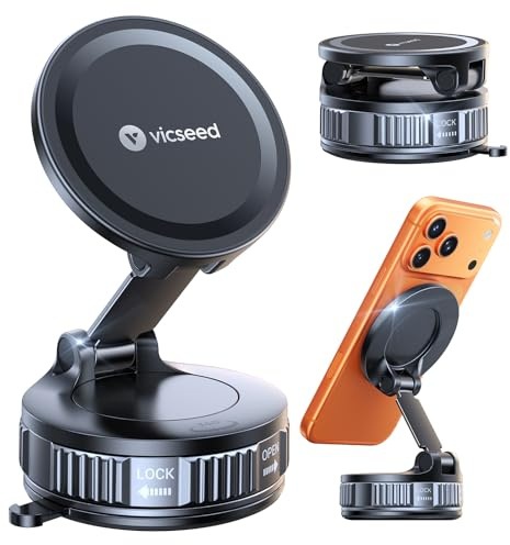 VICSEED Militärische Handyhalterung Auto Magnet für Magsafe Autohalterung [36kg Nano-Vakuum Saugnapf & N58 Magnet] 360° Drehbar,Magnetischer KFZ Handyhalter,Halterung Auto für Alle Handy