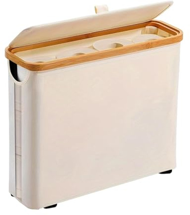 Cesta de Papel higiénico: Organizador Plegable Independiente | Cesta de Papel higiénico con Tapa y asa | para 12 Rollos Hogar Baño Sala de Estar La Ropa Sucia Puede Contener Aletas