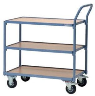 Tischwagen 3 Ladeflächen Trgf. 250kg L850xB500 Holzwerkstoff PROMAT RAL 5014
