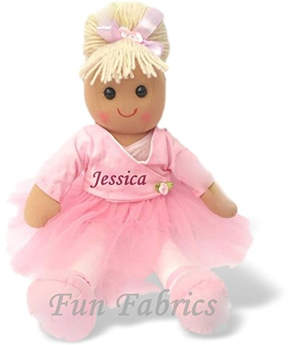 Personalised Large Ballerina Rag Doll Birthday Dedication, Christening, Flower Girl, Bridesmaid, New Baby Pink Dolly Gift - Traditional Girls Boys Soft Toy