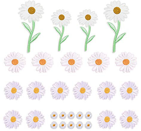 Woohome Patches zum Aufbügeln, 29 Stück Gänseblümchen Blume Bügelflicken Applikation Gestickten Aufnäher für T-Shirt Jeans Taschen Kleidung