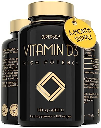 Vitamin D3 4000 IU - Vitamin D Tablets High Strength - 180 Softgel Capsules - VIT D Supplement for Strong Bones, Muscles, Teeth, Immune System - High Absorption Cholecalciferol D3 Vitamins 4000IU