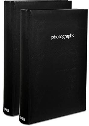 ARPAN Set of 2 Black Memo Slip-In Photo Albums for 300 Photos 6x4 – Premium 300 Photo Album with Writing Space, CD/DVD Pocket & Index – First Day Cover Style – Perfect Photo Album 300 Photos 6x4