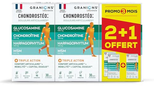 GRANIONS CHONDROSTEO ARTICULATIONS - Glucosamine Chondroïtine, MSM, Harpagophytum - Calcium -Triple Action: Souplesse, Flexibilité, Mobilité -Lot de 3x90 Comprimés
