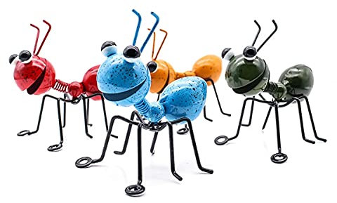 Sinolofty Decoración de pared de jardín de hormigas de metal, 4 figuras coloridas creativas, estatua de insecto para jardín, patio e interior, 10 x 8,5 x 10 cm