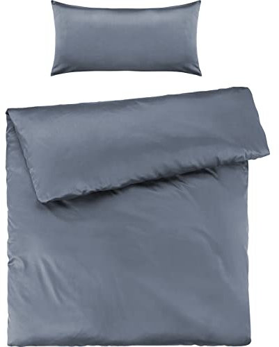 Pure Label Mako Satin Bettwäsche blau 135 x 200 cm mit Kissenbezug 40 x 80 cm aus 100% Baumwolle - Traumhaft weiches Mako Satin Bettwäsche Set in Uni