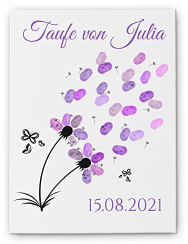 CHRISCK design Fingerabdruck Leinwand für Taufe Geburtstag Babyparty - Fingerabdrücke Gästebuch mit Namen & Wunschtext personalisiert! - tolle Fingerprint Idee für die Gäste - Stempelkessen & Stift